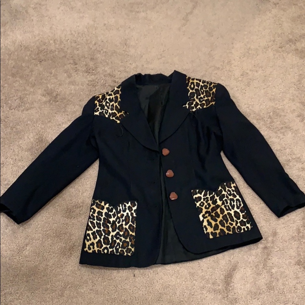 Vintage leopard print and black blazer